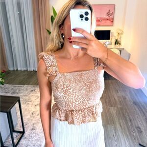 Leopard Print Ruffle Shoulder Peplum Top – Size S